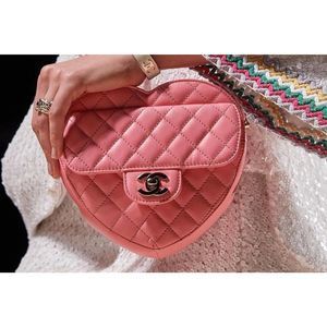 CHANEL 22S Pink Heart Belt Bag Crossbody Necklace Card Holder Coin Purse  Gold